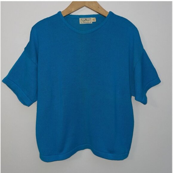 VINTAGE LL Bean Sweater Women XL Blue Pullover Boxy Crop 80’s Crewneck USA - Picture 1 of 7